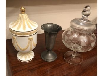 Selection Of Fine Decorative Vessels Including Capodimonte Style Porcelain Lidded Urn