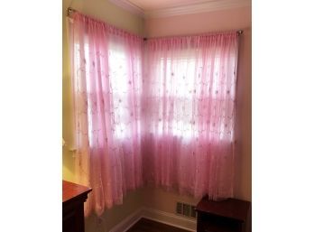 4 Panels Fuchshia Silk Window Sheer With Embroidered Sequins Accents