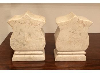 Vintage Pair Of Carved Solid Marble Bookends