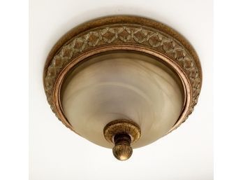 Vintage Copper Tone Textured & Slag Glass Flush Mount Ceiling Light