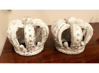 Pair Of Antique Cast Iron Crown Decor