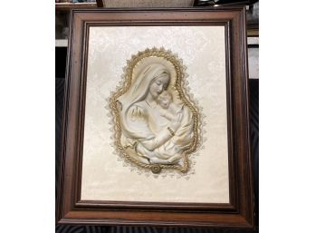 Stunning Framed Capodimonte Porcelain Holy Icon With Ornate Lace Trims