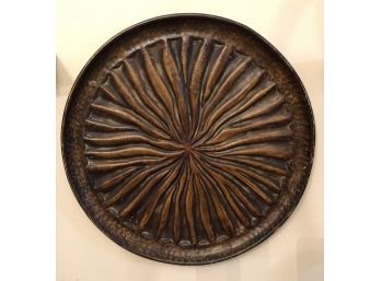 Large Vintage Textured, Hammered & Burnished Copper Platter/Charger/Serving Tray