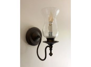 Pair Of Matching Wrought Iron Wall Scones With Glass Shades