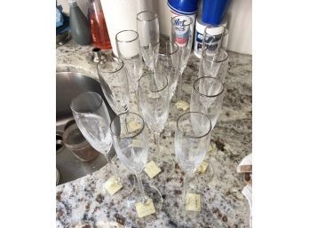 Set Of 12 Lenox 'Firelight Platinum' Lead Crystal Champagne Flutes