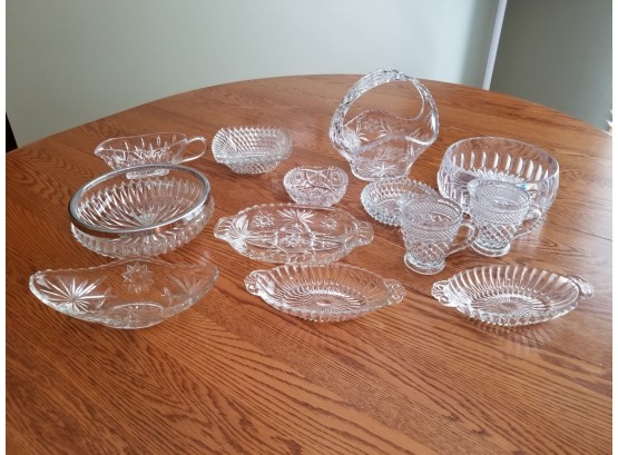 Large Assortment Of Vintage Fine Etched, Cut And Pressed Glass Tableware