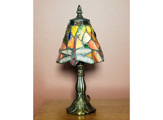 Mini Tiffany Style Stained Glass & Bronze Desk Lamp