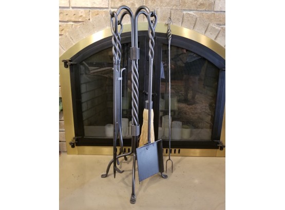 Contemporary Powder Coated Steel Fireplace Tools Set With Stand