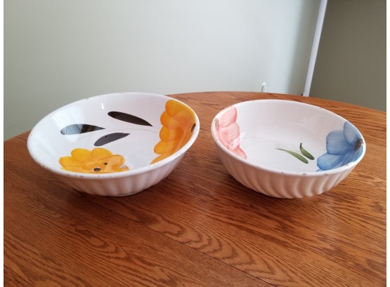Pair Of Large Italian Hand Painted Ceramic Bowls
