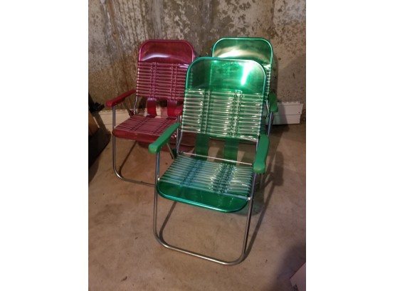 4 Retro Chic Steel Frame & Clear Vinyl Beach Folding Chairs