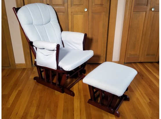 Wooden Glider Chair & Ottoman Set With Cushion