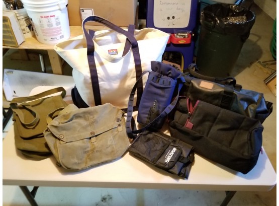 Collection Of Bags Including Vintage Us Army Canvas Messenger Bag