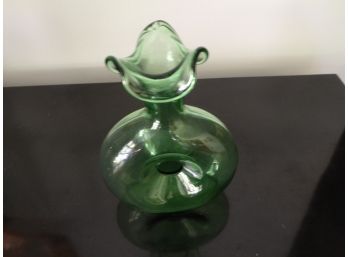 Mid Century Modern Hand Blown Green Glass Fluted Vase
