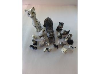 Lot Of 16 Vintage Black, White And Gray Cat Figurines