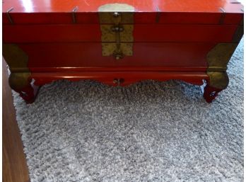 Hollywood Regency Red And Brass Trunk/Coffee Table - Korea