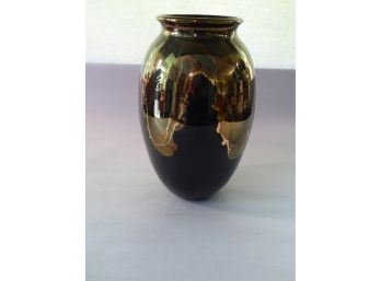 Vintage Black With Gold Irridescent Overlay Artist Vase - Signed And Dated