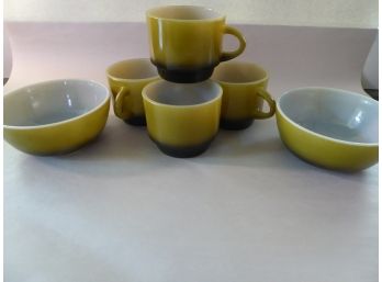 Vintage Fire King Avocado Fade To Black Cups And Bowls