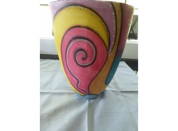 Vintage Hand Painted Modernist  Planter/Vase - Signed