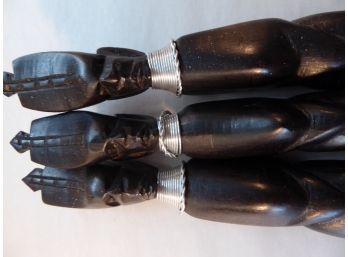 Vintage Carved Ebony Wood And Silver Serving Pieces