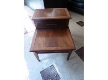 MCM 2 Tier End Table With Woven Wood Drawer