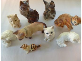 Lot Of 9 Vintage Cat Figurines - Japan, W. Germany, England, Wales