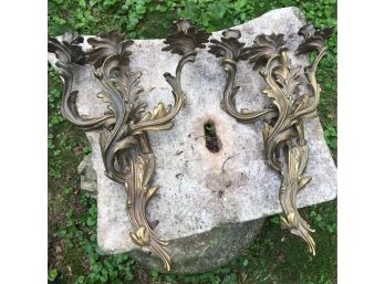 Pair Of Brass Art Nuveau Wall Sconces Midcentury