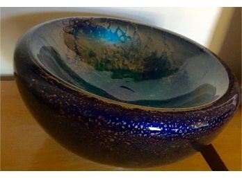 Great Blue Art Glass Bowl Signed