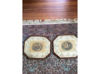 Pair Of 19thc Victorian Fireplace Shields Silk And Wood