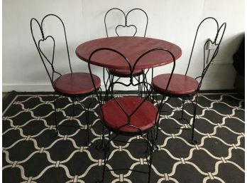 Iron And Wood Ice Cream Parlor Table And 4 Chairs