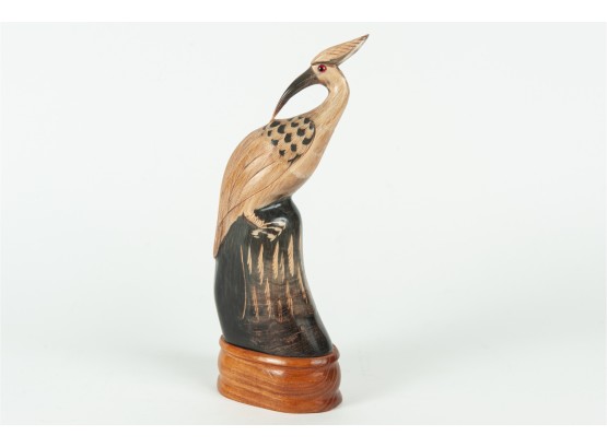 Intricately Carved Horn Bird Statuette