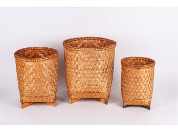 Three Woven Split Bamboo Nesting Pails