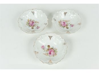 Trio Of Gilded Rose Pattern Porcelain Bowls