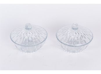 Two Lidded Molded Glass Dishes