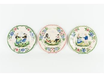 Trio Of Desvres Hand-Painted Ceramic Plates