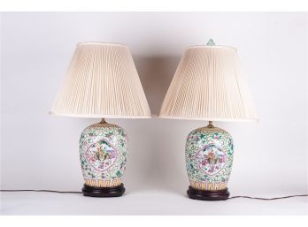 Pair Of Famille Rose Lamps