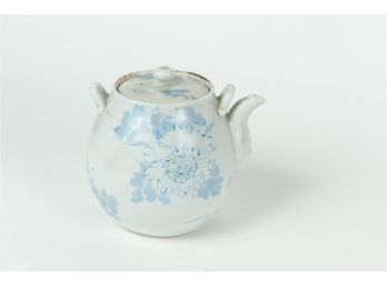 Signed Baby Blue & White Asian Teapot