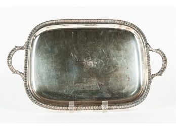 Silver Plated Tray With Etched Coat Of Arms