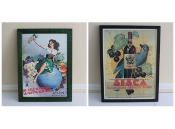 Pair Of Framed European Vintage Art Posters