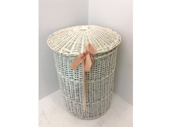 Used White Woven Wood Laundry Basket