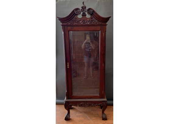 One Door Indonesian Mahogany And Glass Curio Cabinet