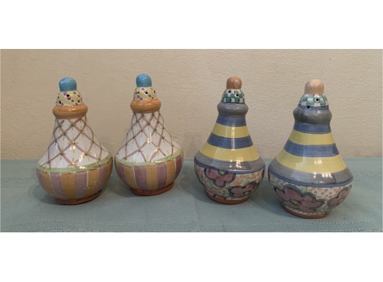 Two Sets Of Makenzie Child's Pottery Salt & Pepper Shakers
