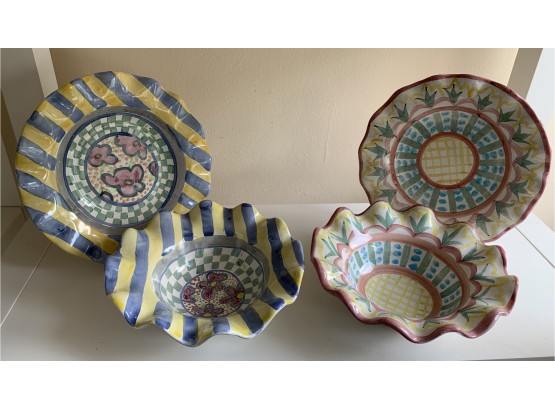 Makenzie Child's Pottery - Two Plates & Two Bowls