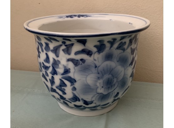 Blue And White Planter With Chrysanthemum Decoration