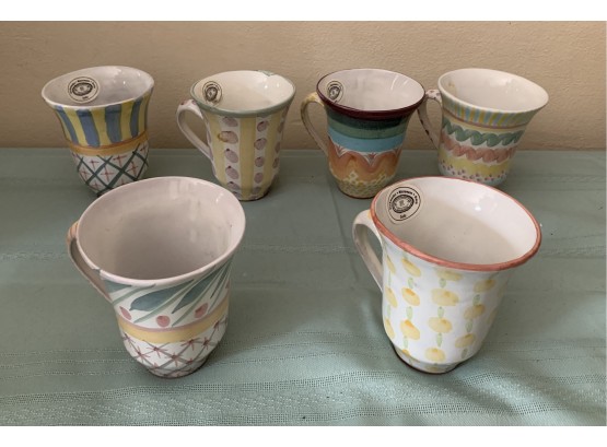 Six Makenzie Child's Pottery Cups- Variety Of Patterns