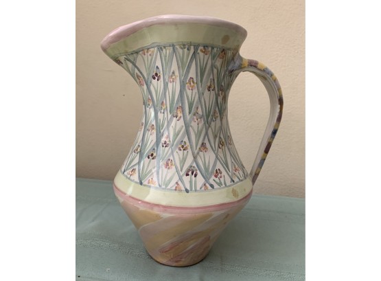 Makenzie Child's Pottery Large Pitcher In 'Bearded Iris' Pattern