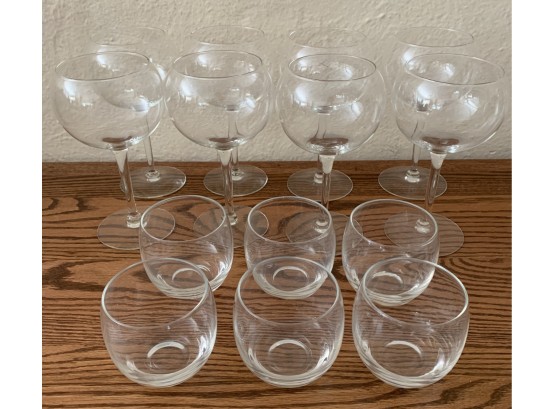 Set Of Eight Red Wine Glasses And Six Small Liquor Glasses