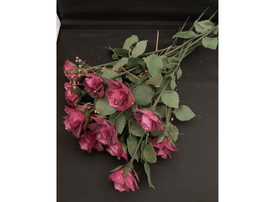 A Dozen Ceramic Roses With Plastic Stems