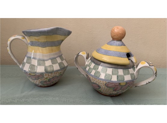Makenzie Child's Pottery Sugar & Creamer Set In The 'Myrtle' Pattern