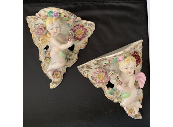 Two Putti Clock Shelves, Porcelain- Attributed To Camille Naudot