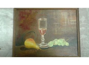 Mary Alvey Another Dimension Fruit Still Life Oil On Board 1950s Mid Century Modern